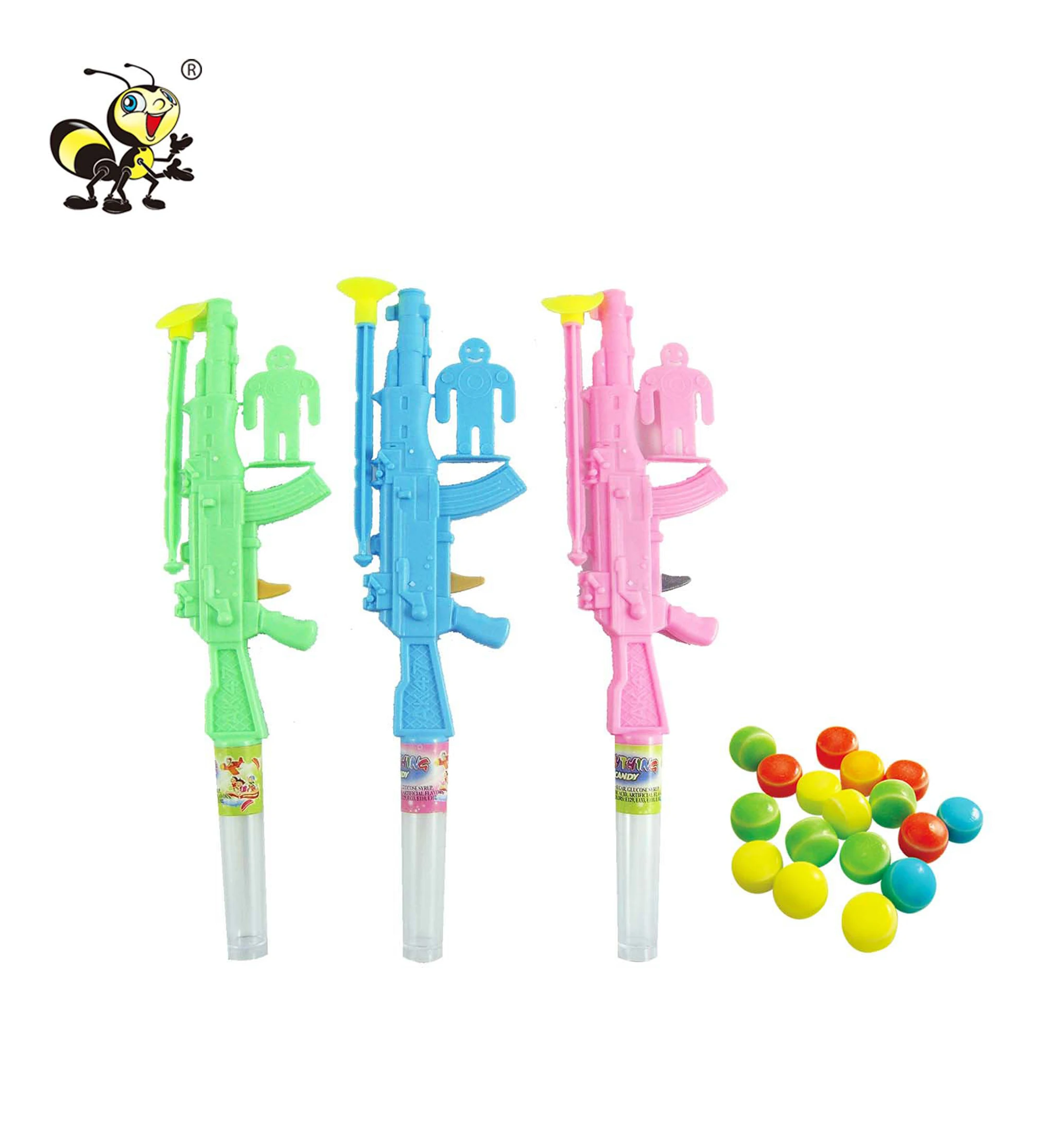 Hot sale wholesale sweets toys cartoon OEM boys funny kids plastic gun toy candy sweet