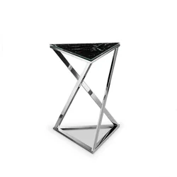 Iron Side Table with Marble Top and Chrome Plated Marble Triangular Bedside Table Black Side Table