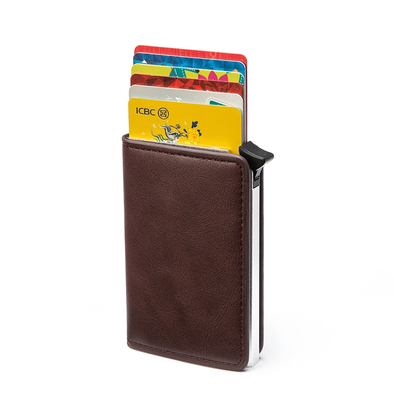 Slim PU Automatic Pop Up Atm Card Holder Designer Wallet Case Mens Front Pocket RFID Leather Card Holder Wallet With Money Clip