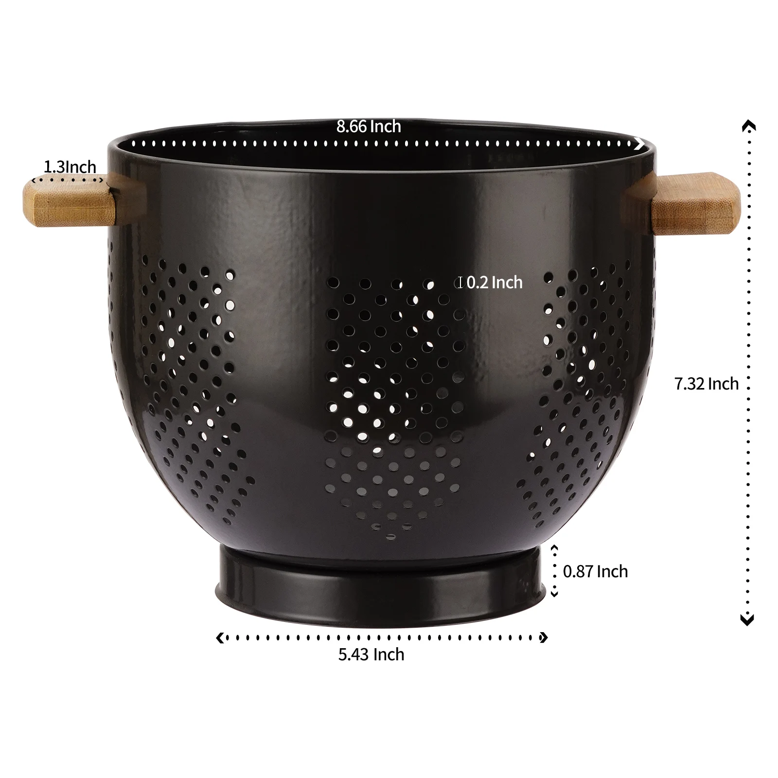 New Design Metal  Over The Sink Colander with Wood Handle,5.5 Quart Powder Coated Stainless Steel Large Kitchen Rice Strainer