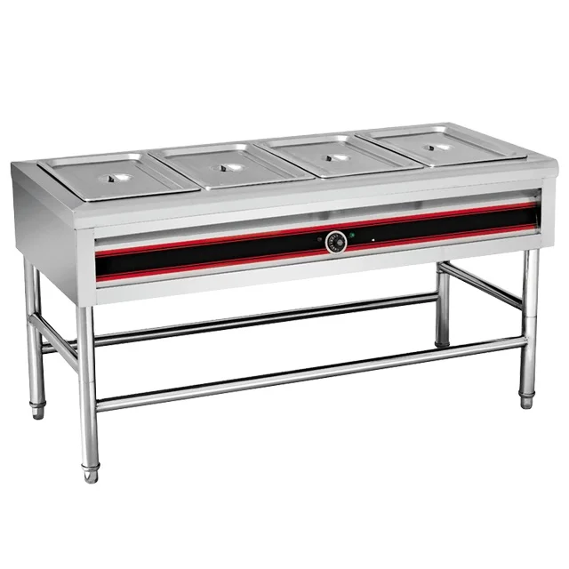 Electric Buffet Food Warmer Counter with cabinet and glass shelf
