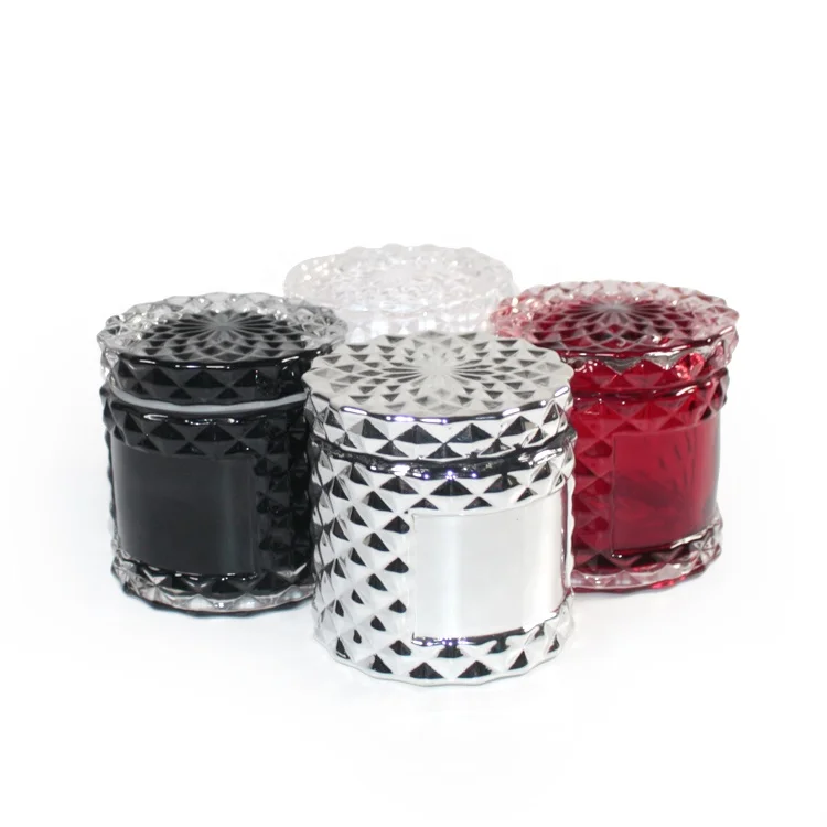 LANGXU silver gold red 50ml luxury hot sale painted gel cut hobnail emboss glass candle jars