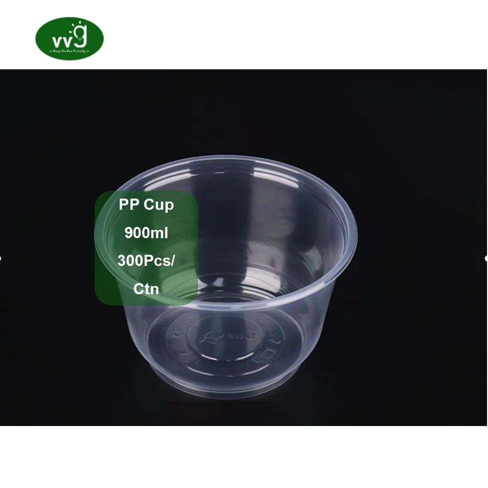 VVG 900ml Takeaway Disposable Plastic Bowl for Soup Salad Rice Round Clear PP Soup Bowl with Lids