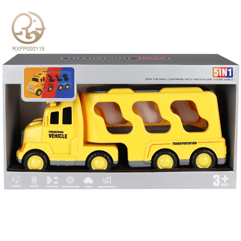 Truck Transport Diecast Toys Set Friction Power Push Go Play Vehicles Plastic Car Toys for Kids Toddlers Light & Music Effects