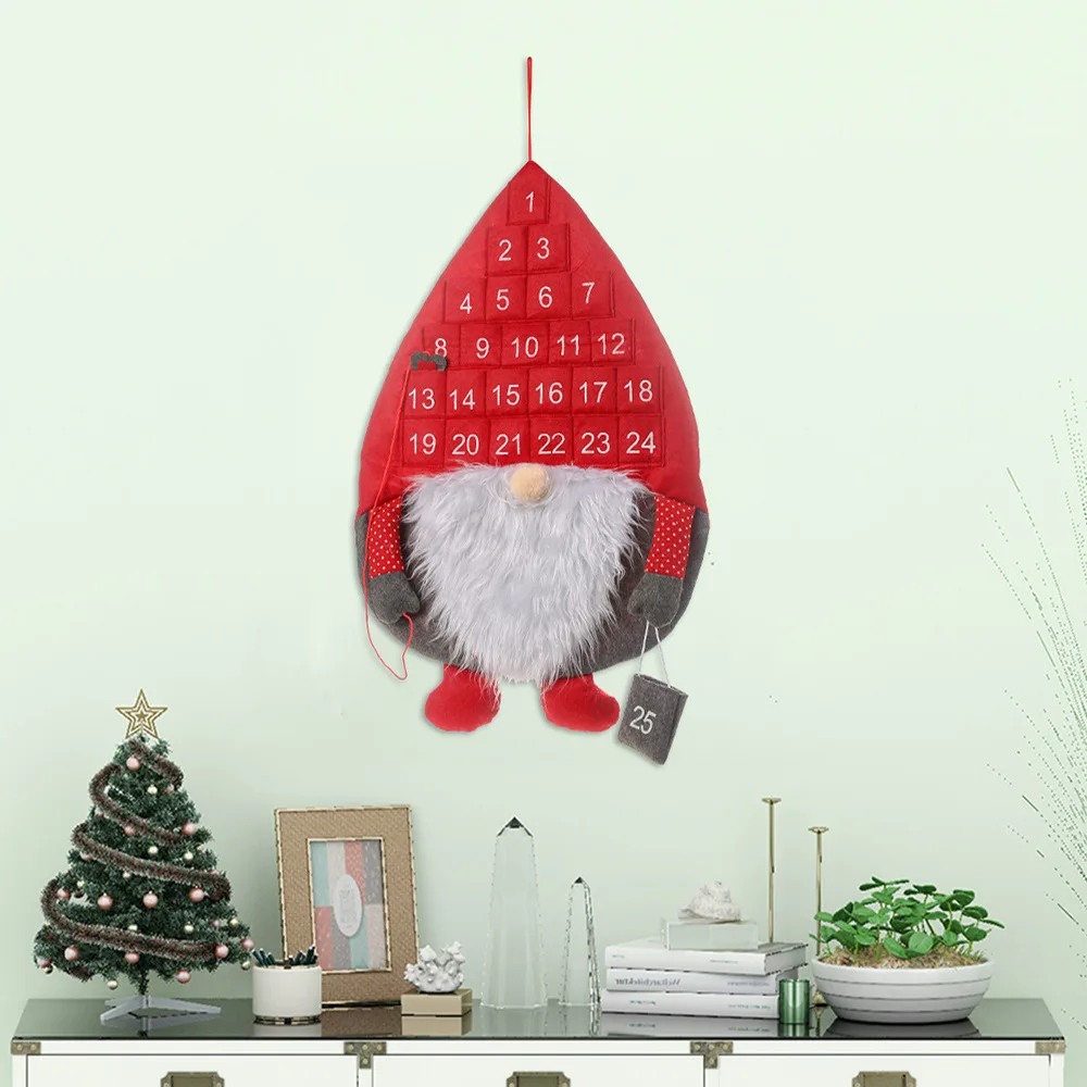 Christmas 24 Pockets Forest Old Man Wall Hanging Calendar Rudolph Doll Felt Countdown Calendar Creative Reusable Family  Pendant