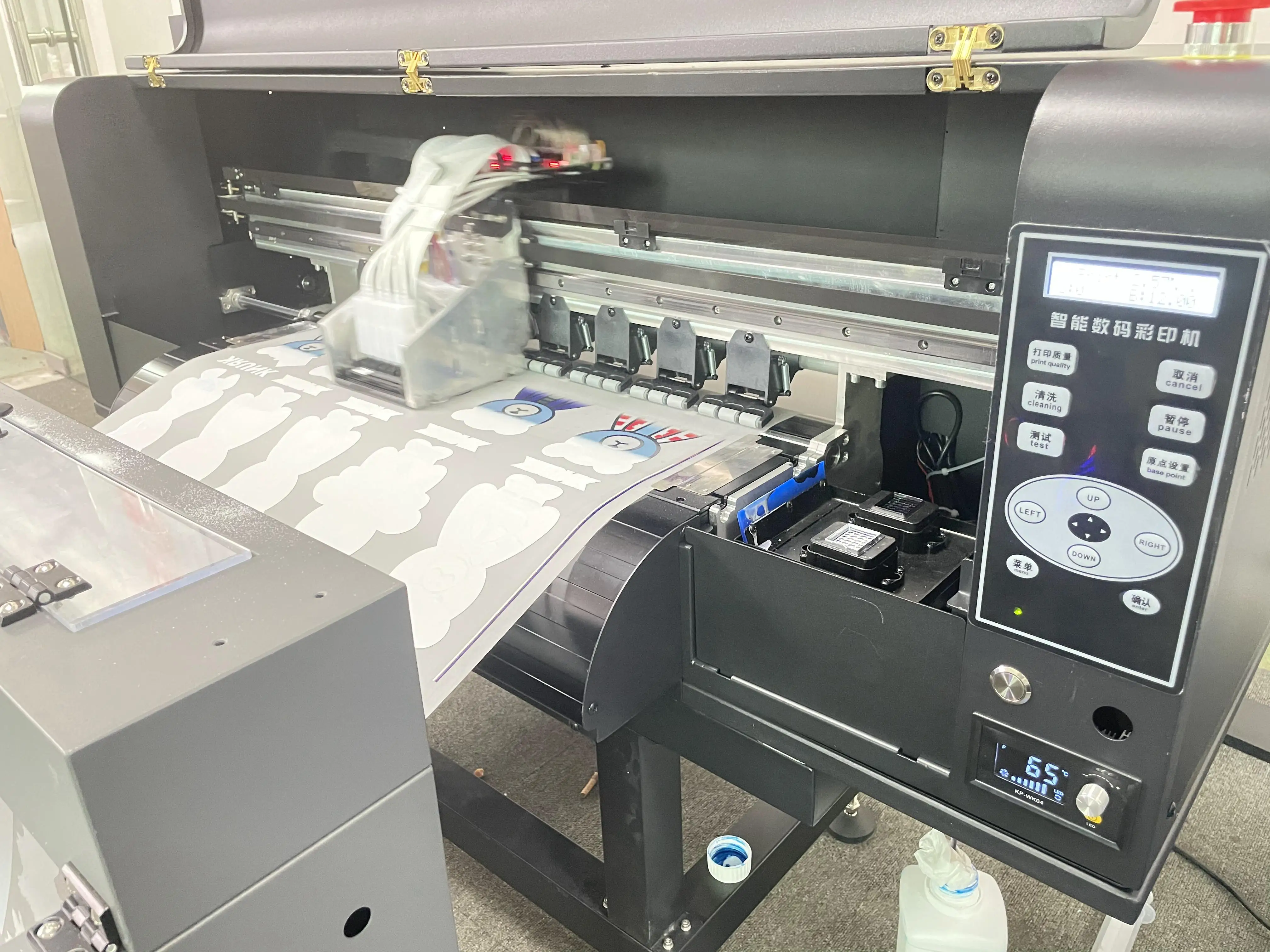 DTF printer dual XP600 head with feeding system ICC color management print CMYK+W 5 colors 60cm printing machine