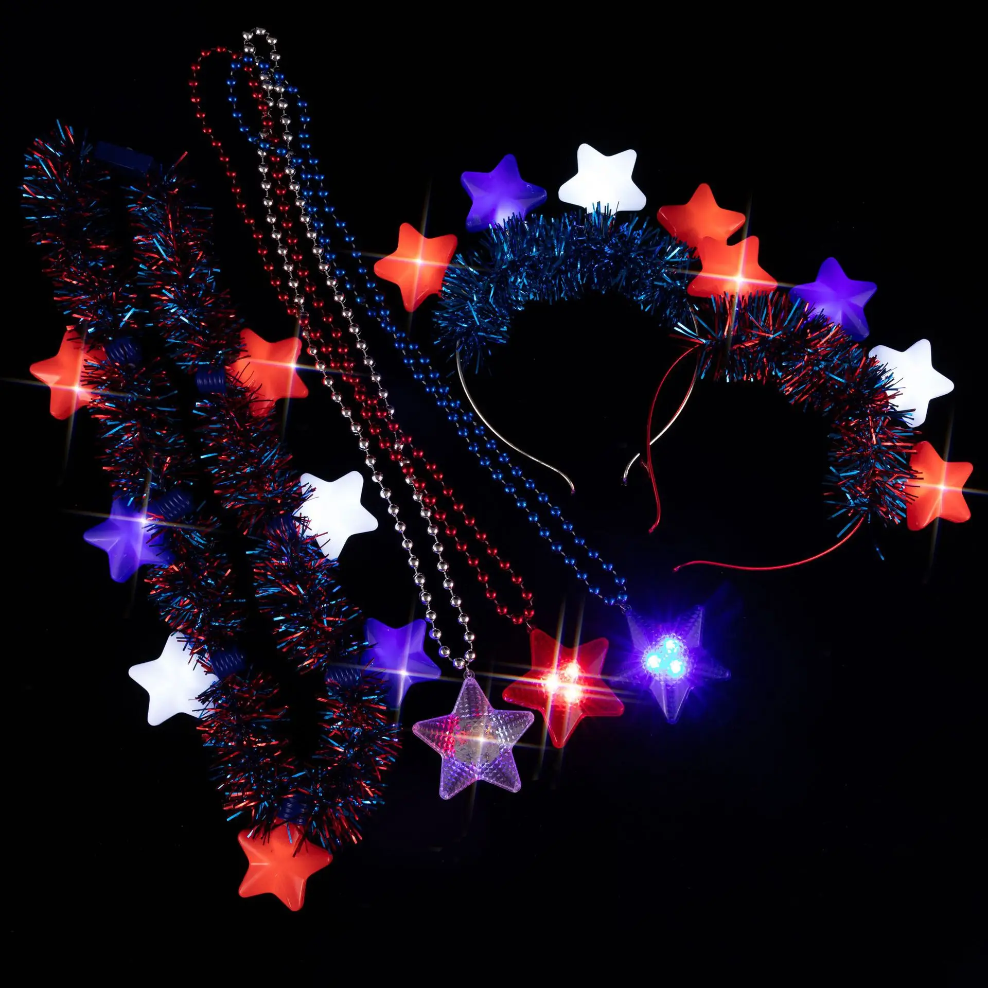 Hot Selling Independence Day Party Glowing Led Flashing Headband Glowing Earrings 4th of July Necklaces Patriotic Party Favor