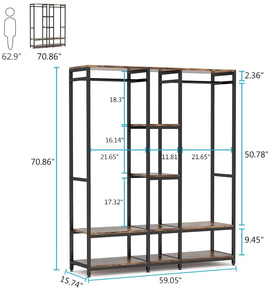 Double Rod Free Standing Closet Organizer Wardrobe Clothes Garment Rack Wholesale Clothing Display Racks