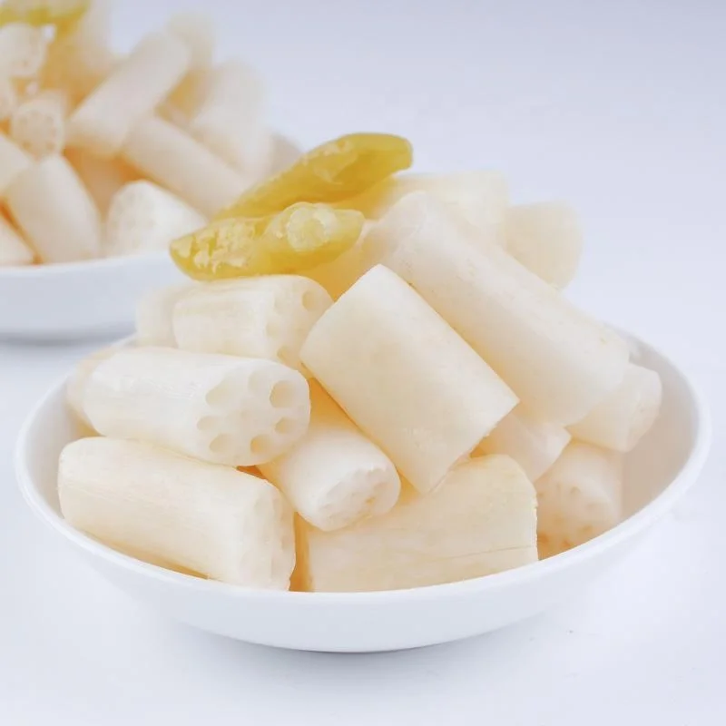 Huagui pickled lotus root baby with pickled pepper hot and sour appetizer open bag ready to eat Pickled lotus Rootlet