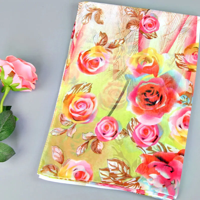 Custom Muslim Chiffon Rose Flower Printed Head Scarf Acrylic Polyester Hijab Scarves Shawls Scarf For Women