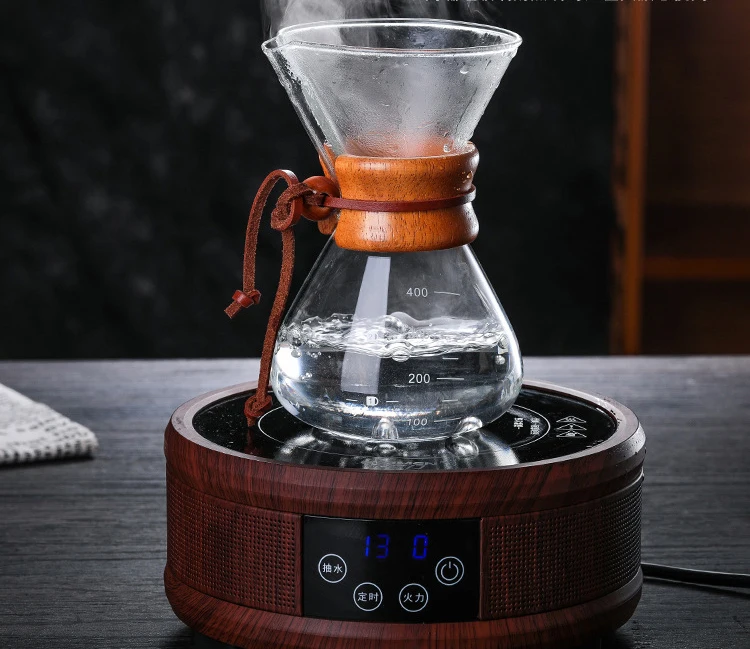 400ml 600ml 800ml Modern Wooden Collar Clear Borosilicate Glass Coffee Carafe Pour Over Coffee Maker with Stainless Steel Filter
