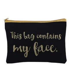custom gold printing canvas makeup bag with zipper