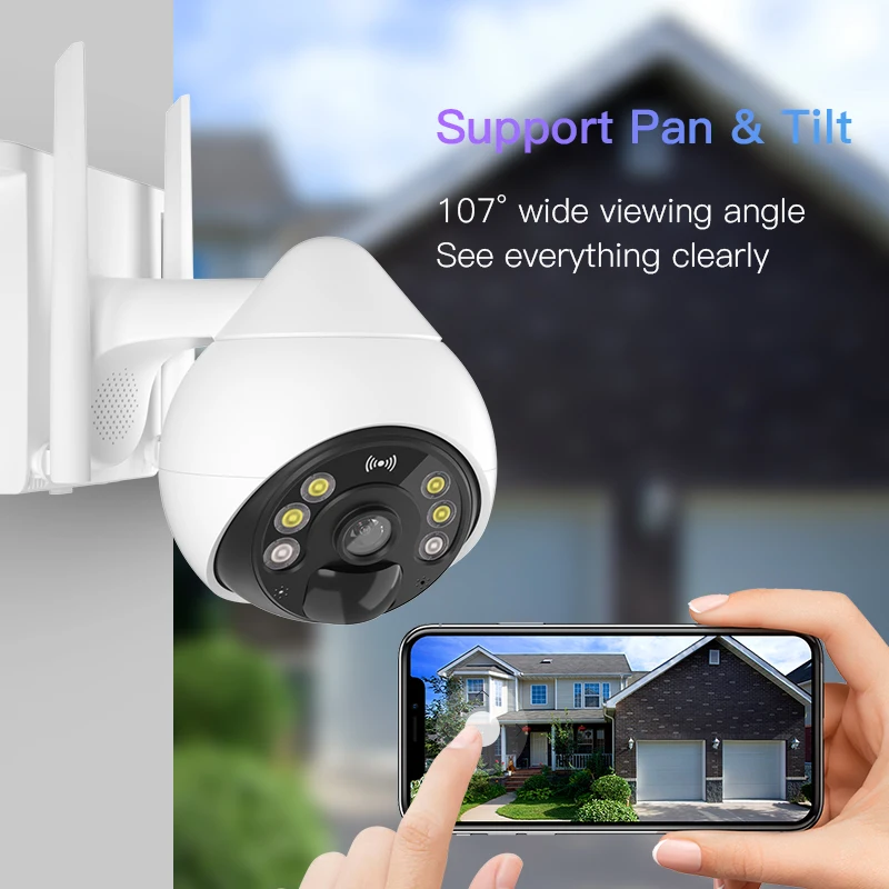 AI Motion Detection 2K Color Night Vision Spotlight Siren Alarm Wireless Battery Powered   wireless ptz Camera  Outdoor Home