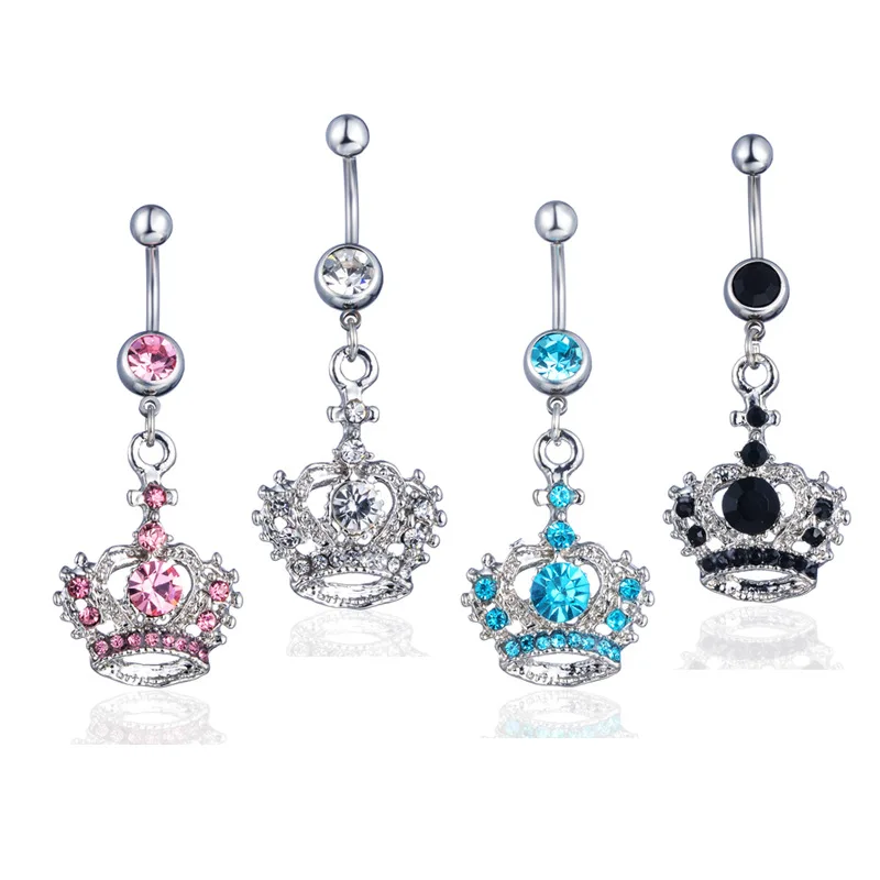 POENNIS New design 5 Crown Belly Button Rings for Girls 316L Stainless Steel Navel Ring Sexy Body Jewelry Piercing