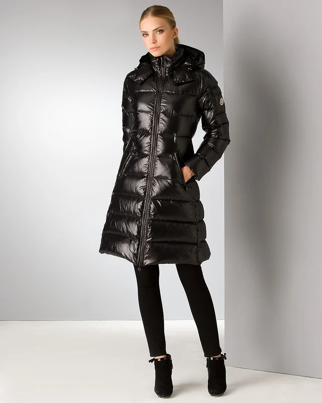 Top Quality Branded Fashion Black And Red Shiny Winter Coat Women Puffer Down
