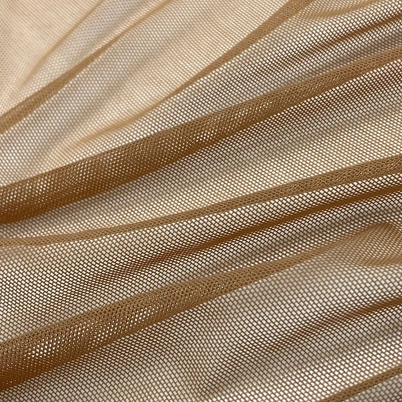 NO MOQ  brown high elasticity nylon spandex knit fabric power net tulle mesh fabric for bra lingerie underwear dancewear