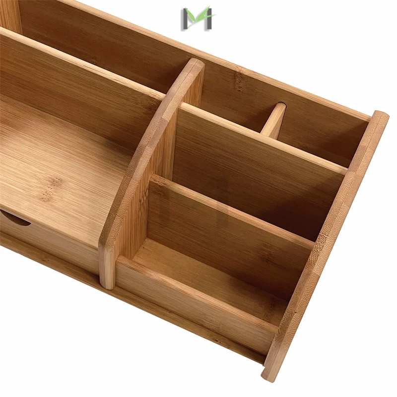 Bamboo Desk Organizers, Pencil Holder, Wood Tabletop Stand, Box Organization with Drawer For File, Pen, Office Supplies
