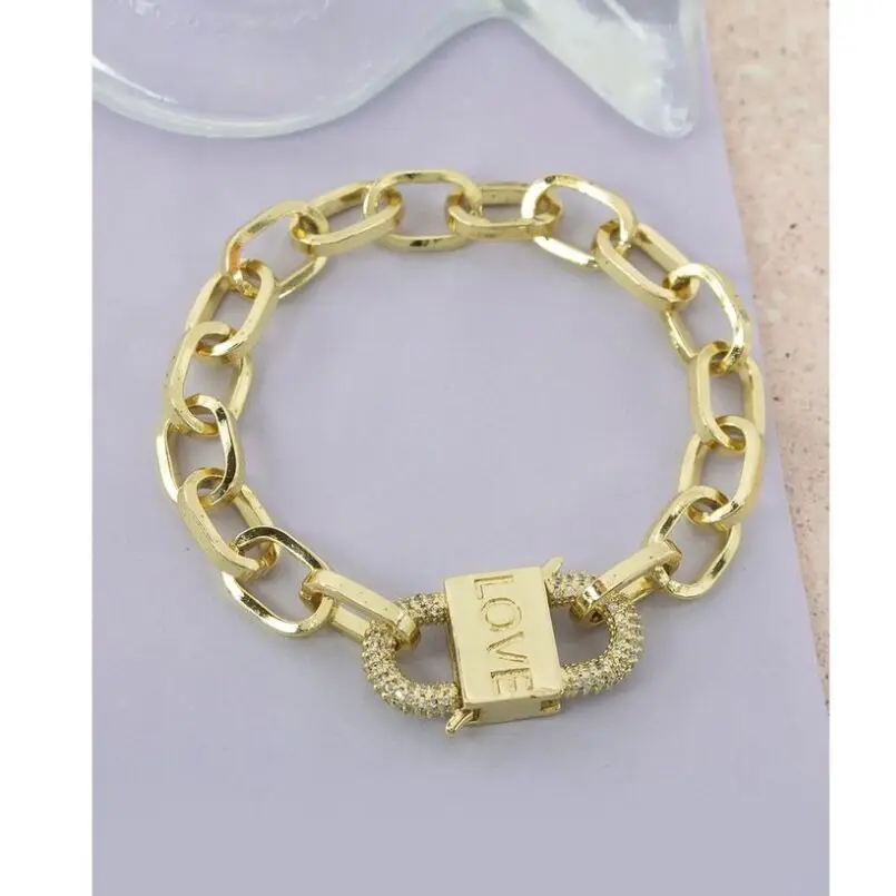 BD-A2515  Ins Hot Luxury Gold Plated Bangle Cuff Bracelet,cz Micro Pave Heart Lock Charm Bracelet Bangle Wholesale