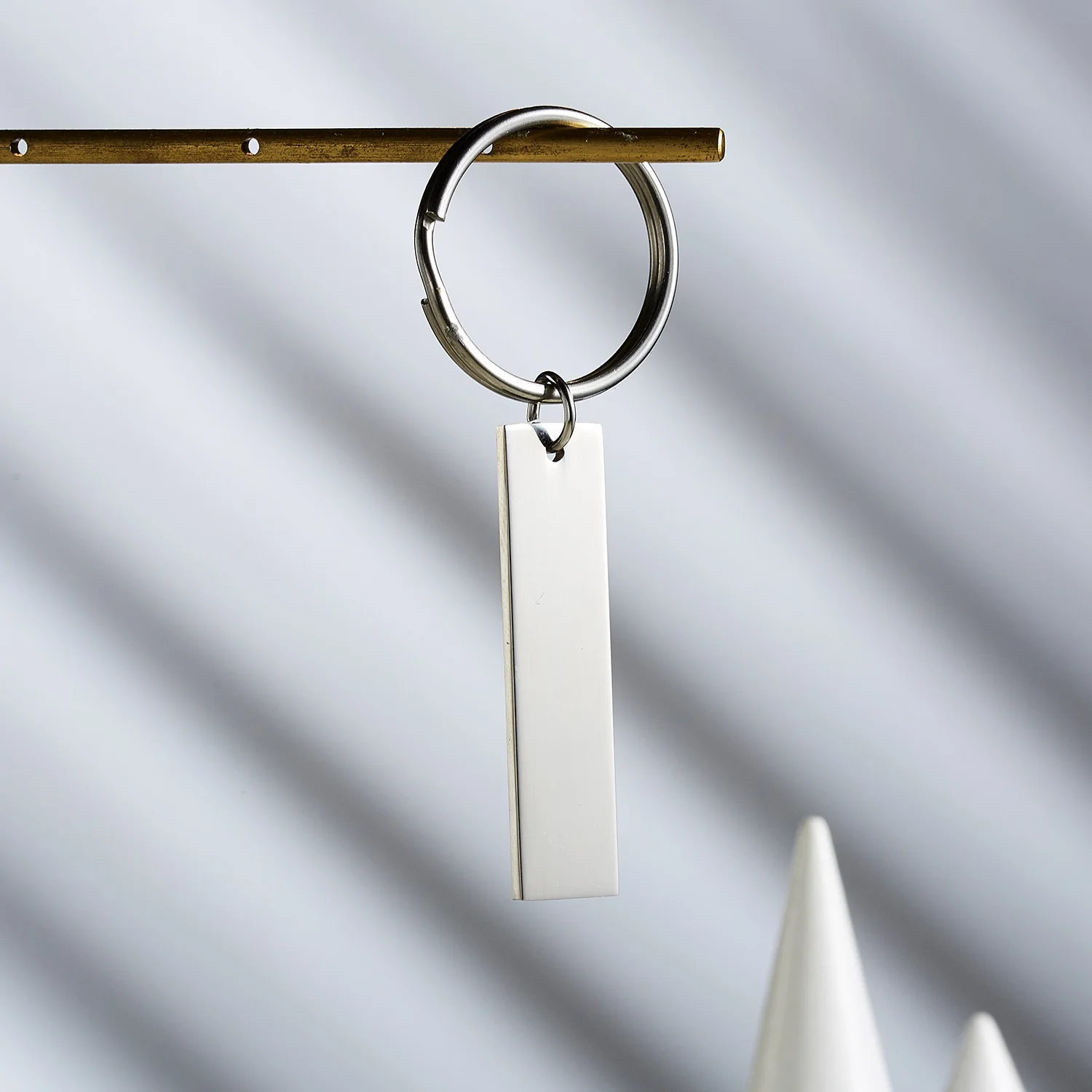 Silver Gold Rose Color Customized Logo Key Chain Engraved Mirror Polished Stainless Steel Square Bar Keychains Blank