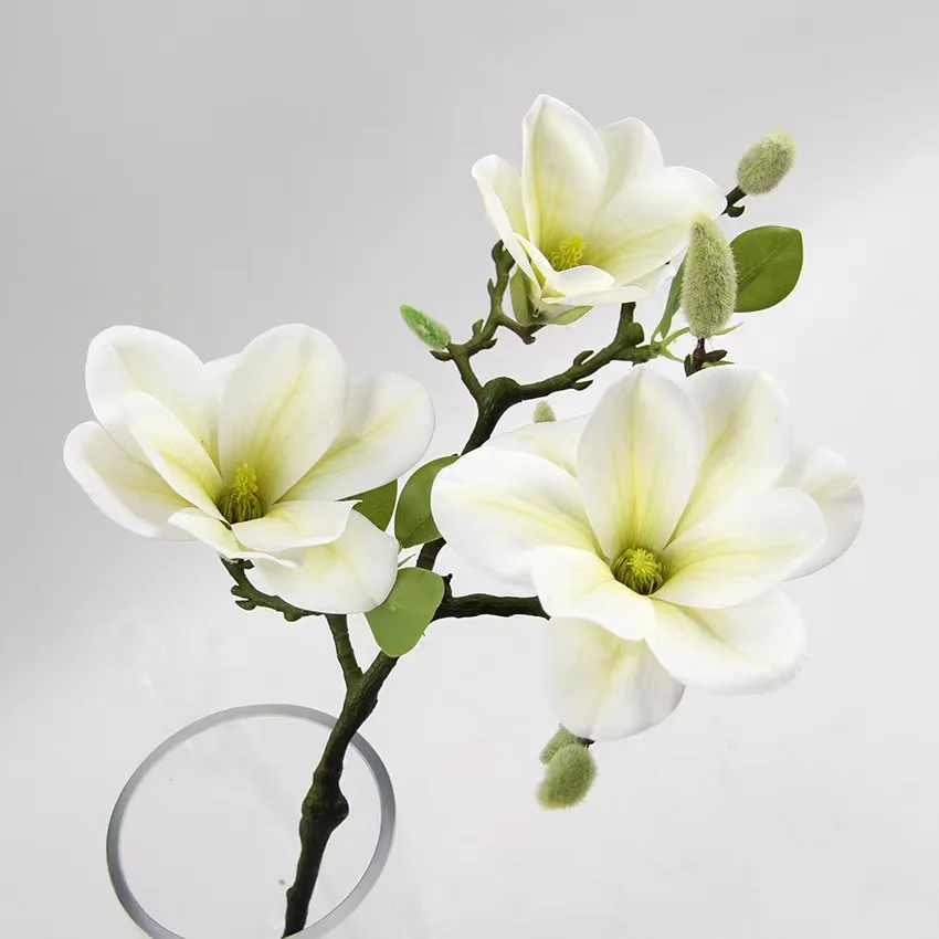 Real touch Three-headed magnolia home decoration artificial magnolia flower