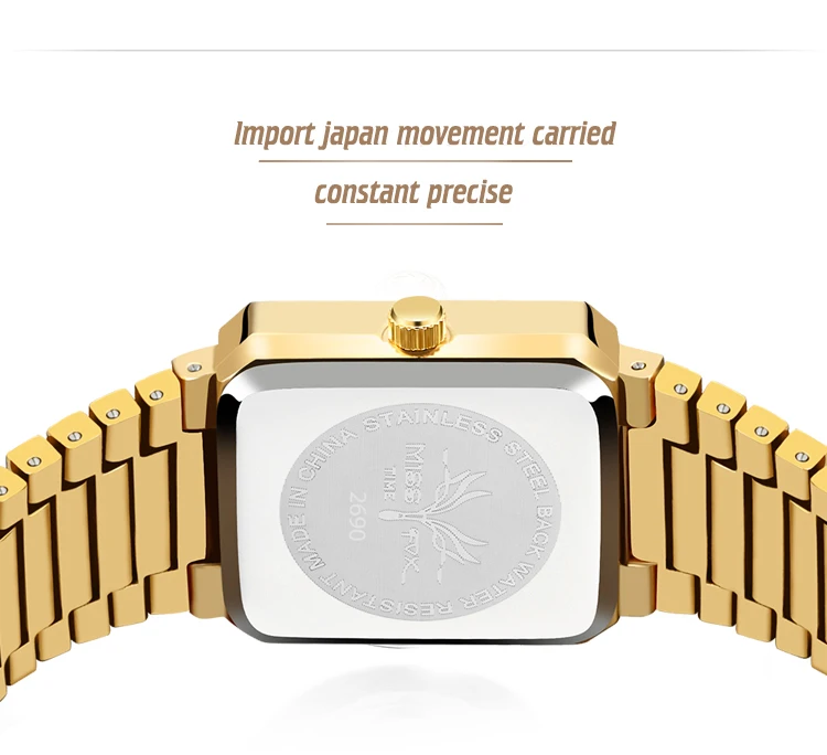 MISSFOX Diamond Watch For Women Luxury Brand Ladies Gold Square Watch Minimalist Analog Quartz Movt Unique Female Iced Out Watch
