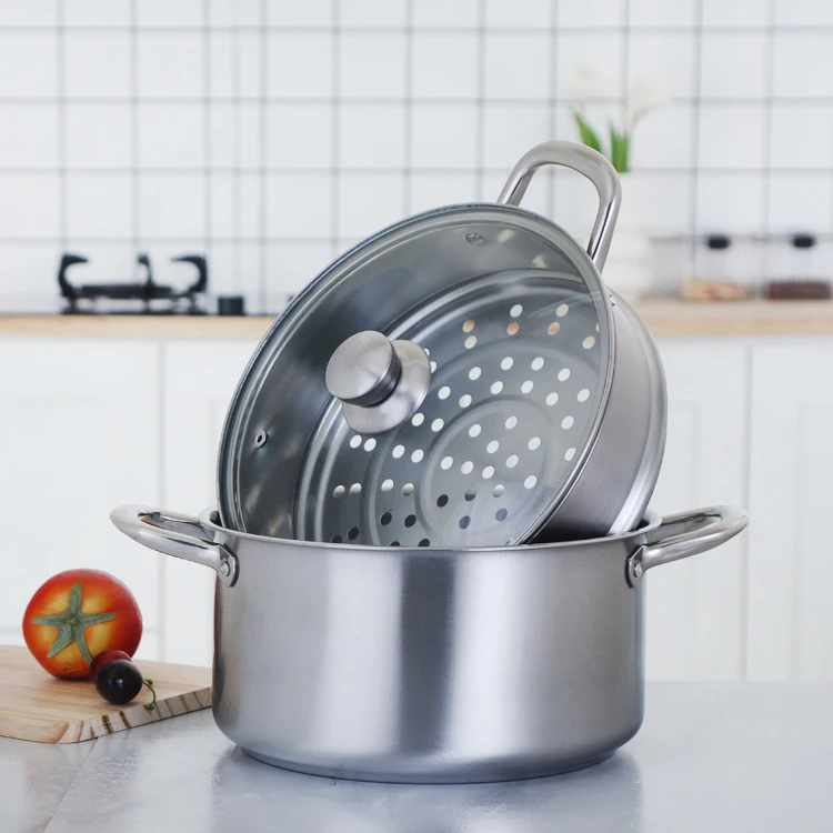 Заводской котелок для супа пароварка двойной из нержавеющей стали с стеклянной крышкой