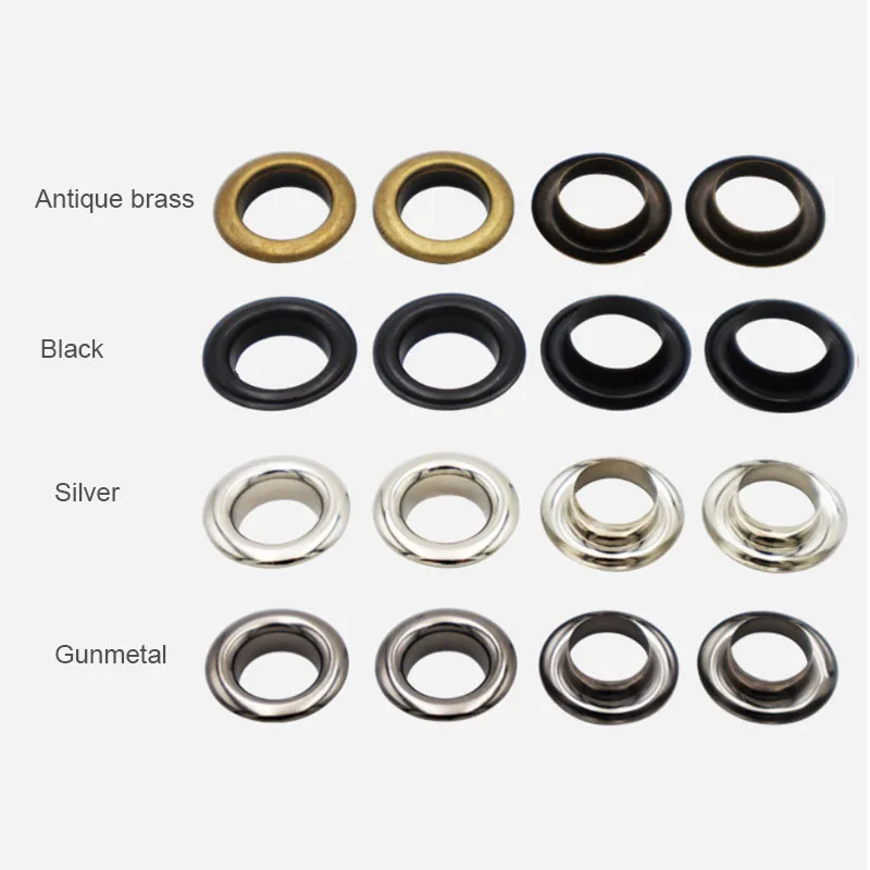 Custom LOGO Color Nickel Brass Gun Black Eyelet Curtain Rings Grommet Tiny Brass Metal Eyelet for Garments Leather Handbag