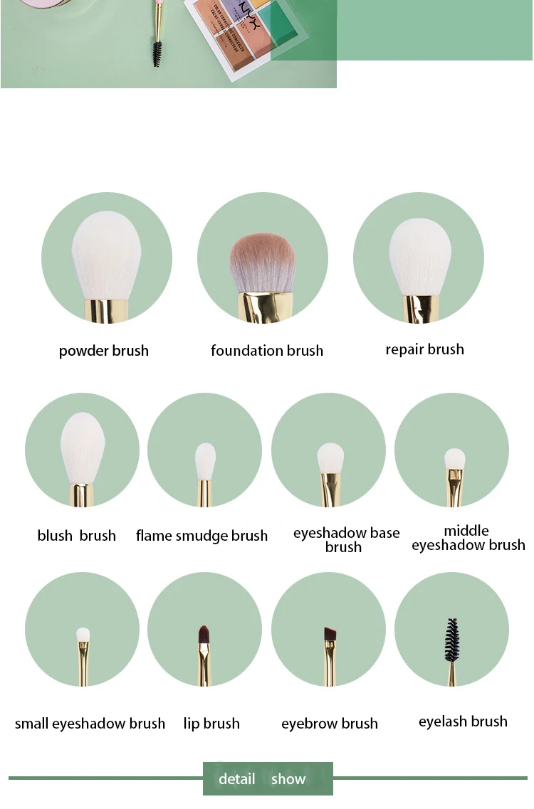 OUMO-- wholesale good quality 10pcs pink XGF goat hair makeup brush set with customer logo