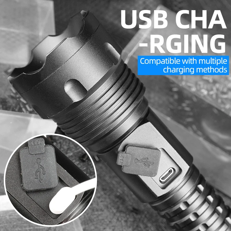 Flashlight  Zoomable Power Display USB Rechargeable Powerful Flashlight Super Bright LED Torch for Hiking