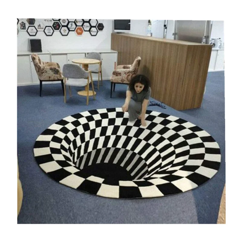 Chrismas gift Visual vortex optical black and white color Round circle 3d Illusion area rug