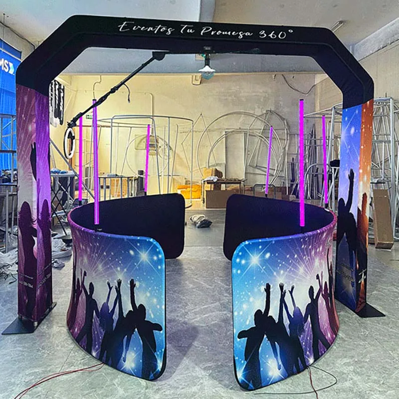 2024 Hot Sale Wedding Party Used Overhead 360 Photo Booth Enclosure Backdrop With Led Fill Light Sky Top Spinner 360 Photo Booth