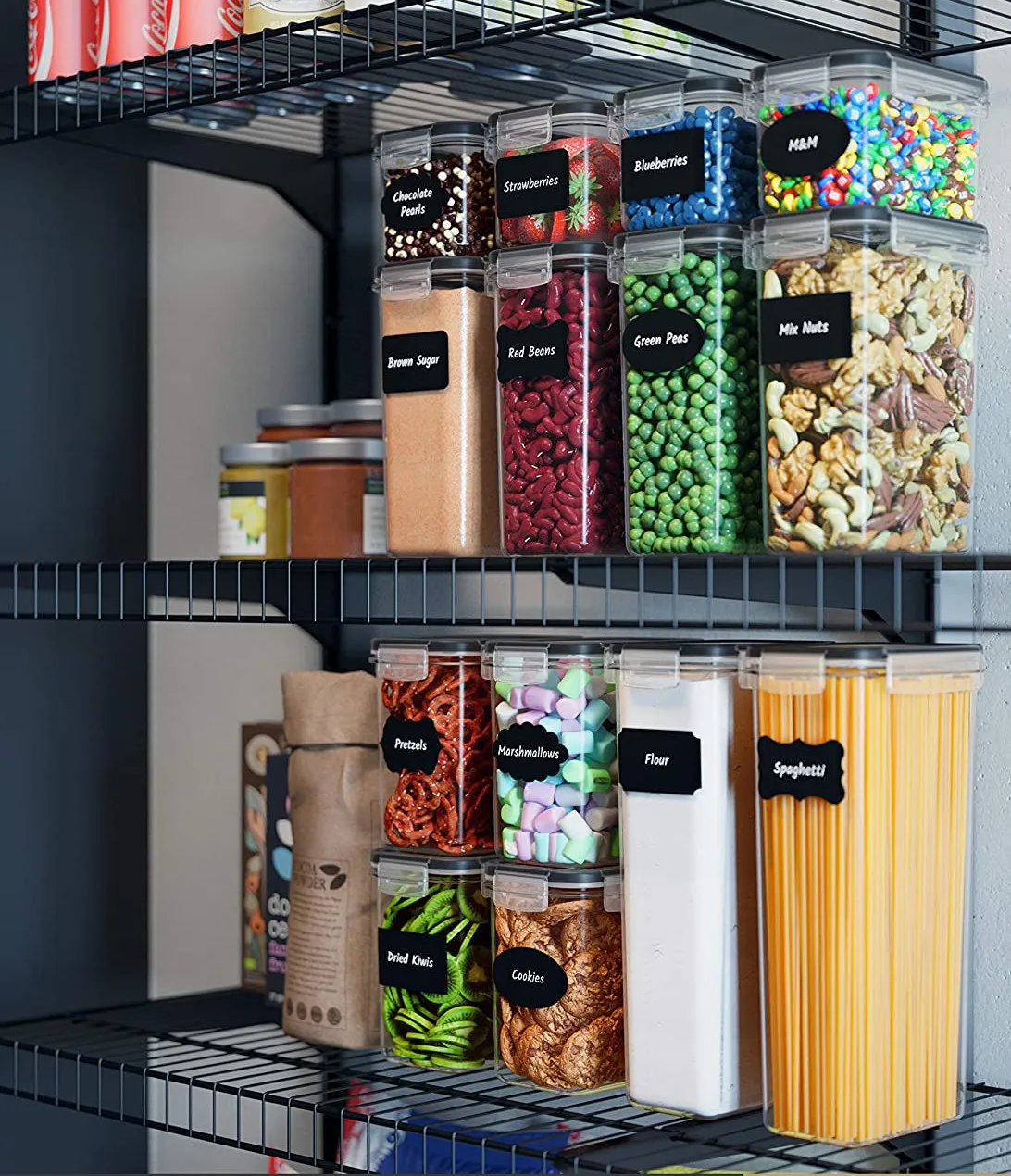 Amazon Hot Sale 24pcs Clear Plastic Container Set Airtight Kitchen Organizer Pantry Organization Storage Food Containers