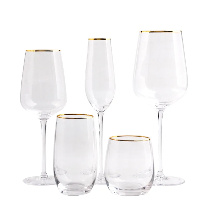 Wholesale Mouthblown Lead-free Crystal Gold Rim Goblet Flute Champagne  Glass Red Wine Glass for party