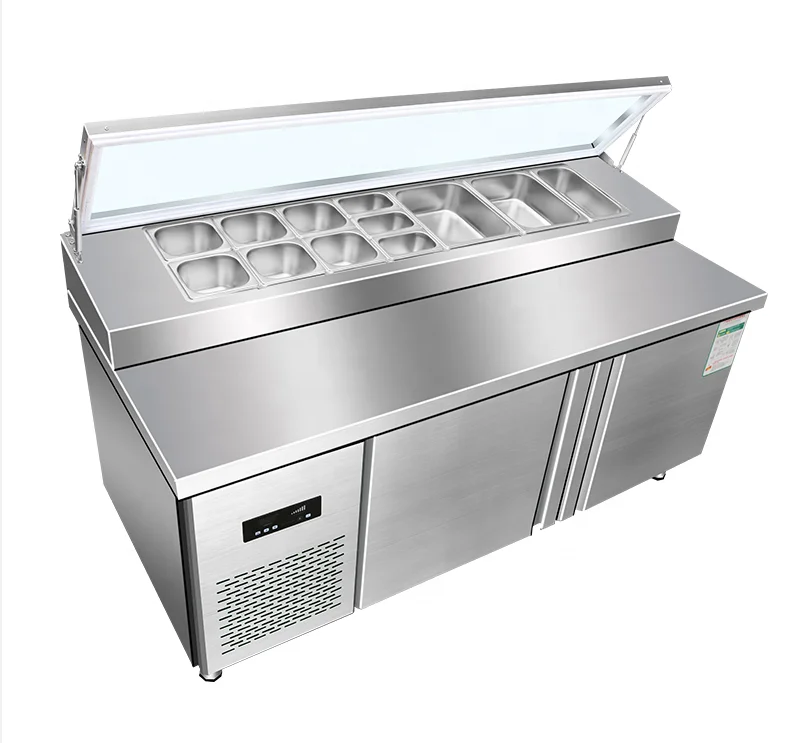 Pizza Counter freezer Commercial refrigerated pizza refrigerator Prep table Glass top refrigerator