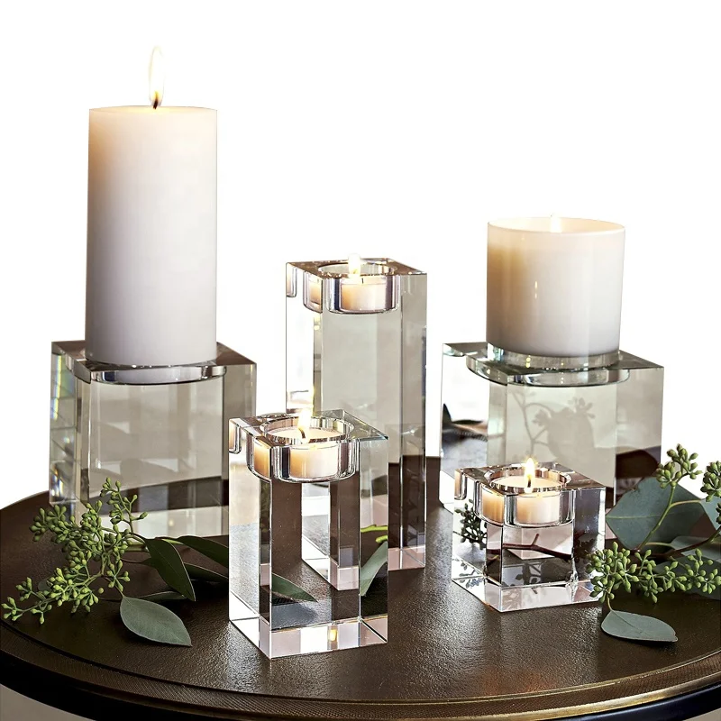 European style Square Crystal Candle Holder Glass Candlestick For Party Home Wedding Decoration