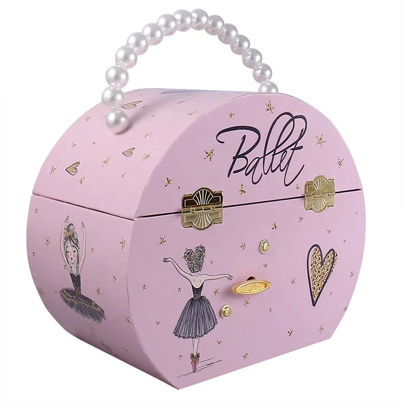 Ever Bright Factory Custom Semicircular Shape Music Box Wood Black Swan Dancing Ballerina Jewelry Music Box With Pearl Handle