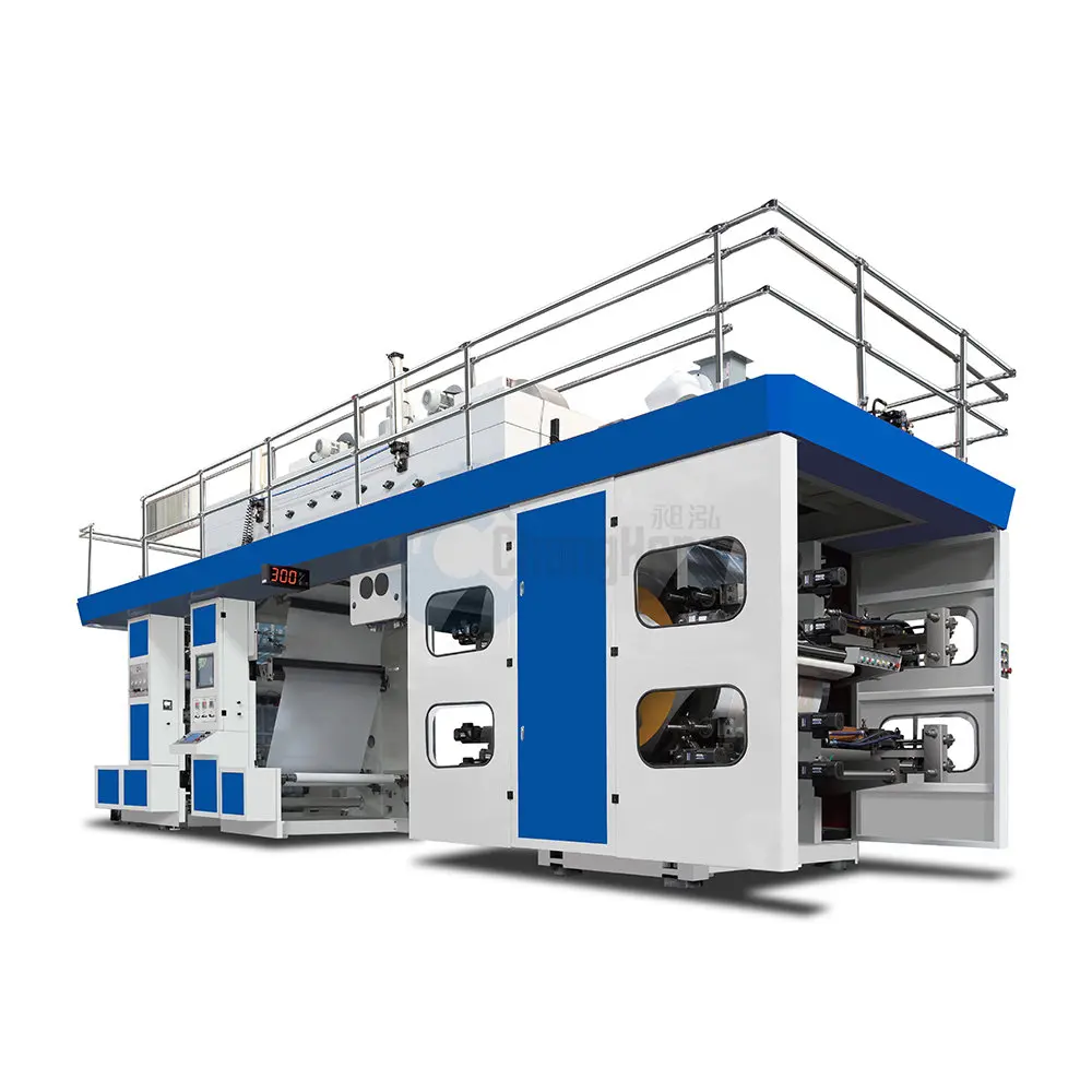 CH-E series 300m/min center drum flexographic machinery 4 colors printers for plastic printing machine new blue machine color