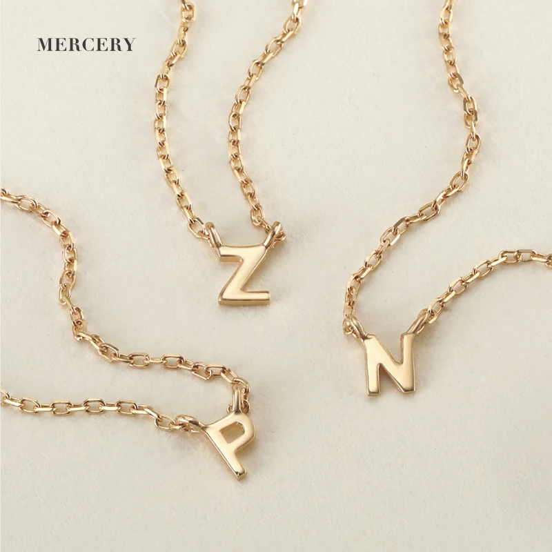 Mercery 14 K Real Gold Custom Jewelry A to Z Alphabet DIY Pendant Initial Charm Simple Solid Gold Jewelri 14K Letter Necklace