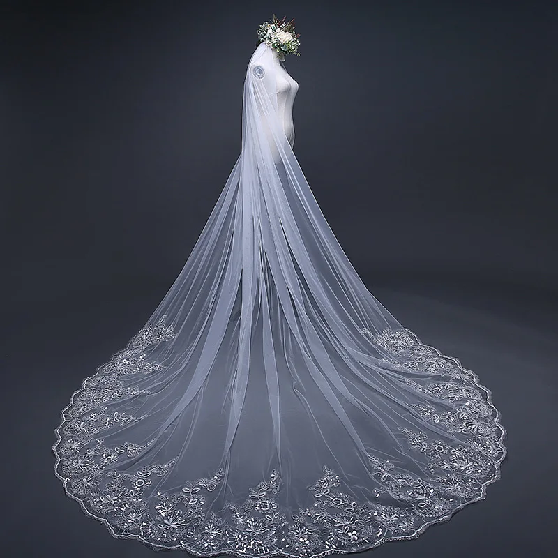 
Qushine 2020 Whole Sale Long Tulle Wedding Bridal Veil Lace Wedding Veil 