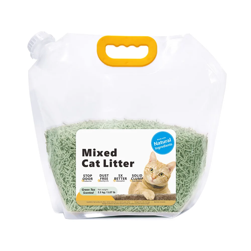 Wholesale Cat Litter Suppliers Green Tea Flavor Low Dust Fast Clumping Tofu Bentonite Mixed Cat Litter Sand