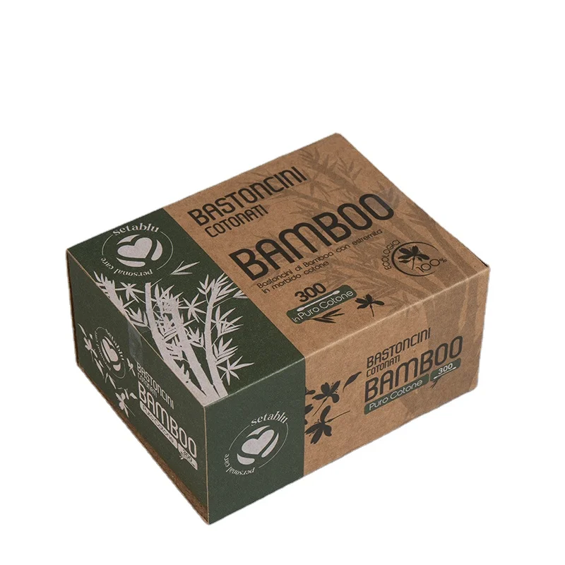 300Pcs Bamboo Stick Cotton swabs  cotton buds In Kraft Paper Drawer Boxes
