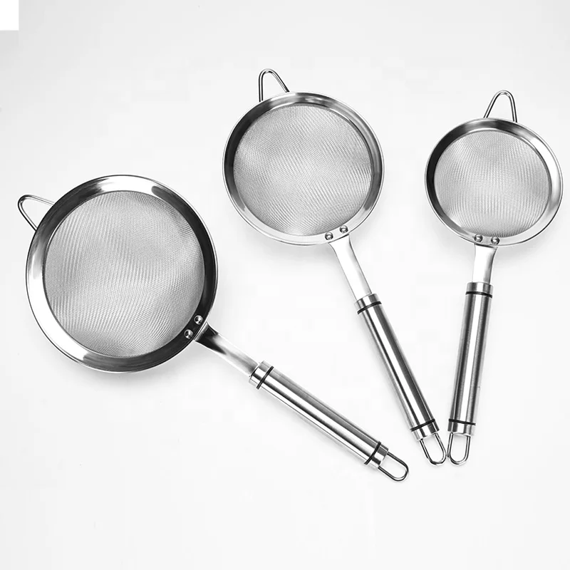 Kitchen Stainless Steel Round Handle Soy Milk Juice Hot Pot Colanders Oil Mesh Strainers