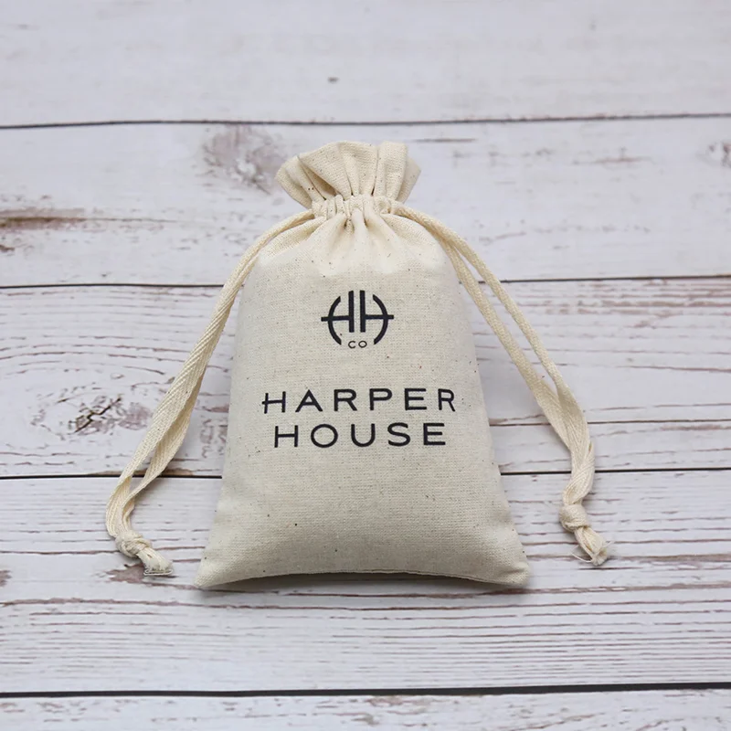 Double Drawstring Cotton Pouch Storage Muslin Cotton Drawstring Bag For Gift