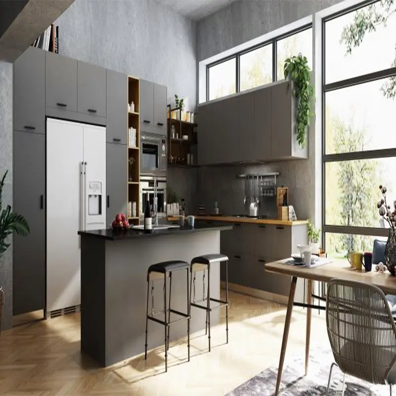 Hinges Design Cupboard Kitchen Cabinet L Shape Modern Base Cabinets 1 Set White Lacquer Painting Hotel Customized Realgres RGL81