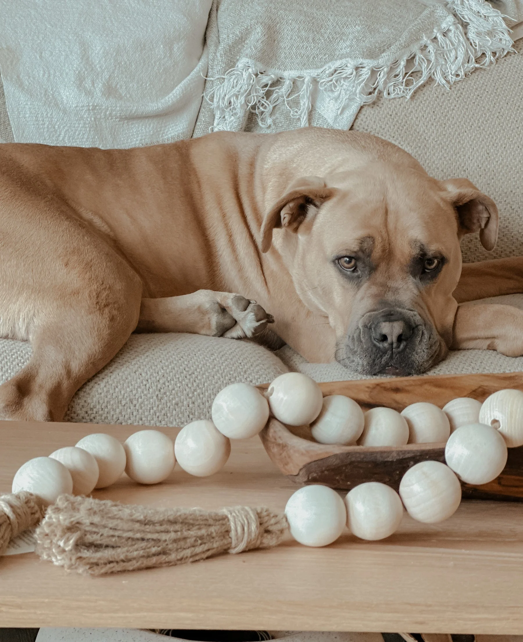 Oversized Farmhouse Beads/Rustic Farmhouse Decor Decorative With Twine/Wood Bead Garland with Tassel