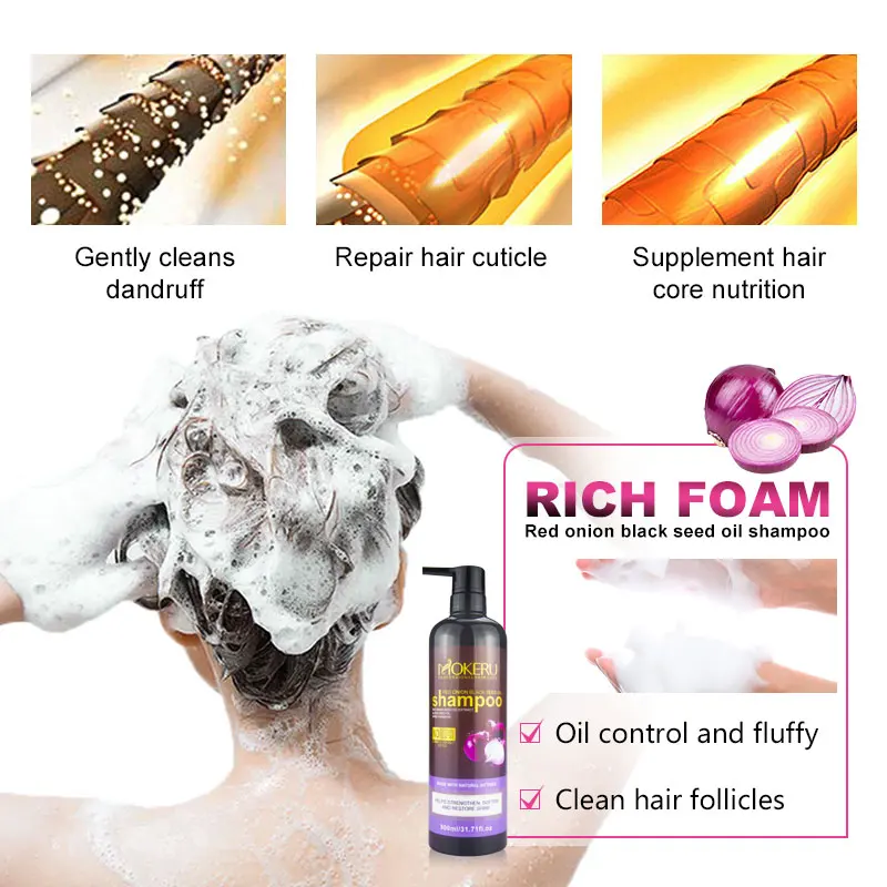 OEM Wholesale Customize  900ml MOKERU Onion Hair Shampoo Nourishing Red Onion Hair Shampoo Anti Hair Loss for Women and Men
