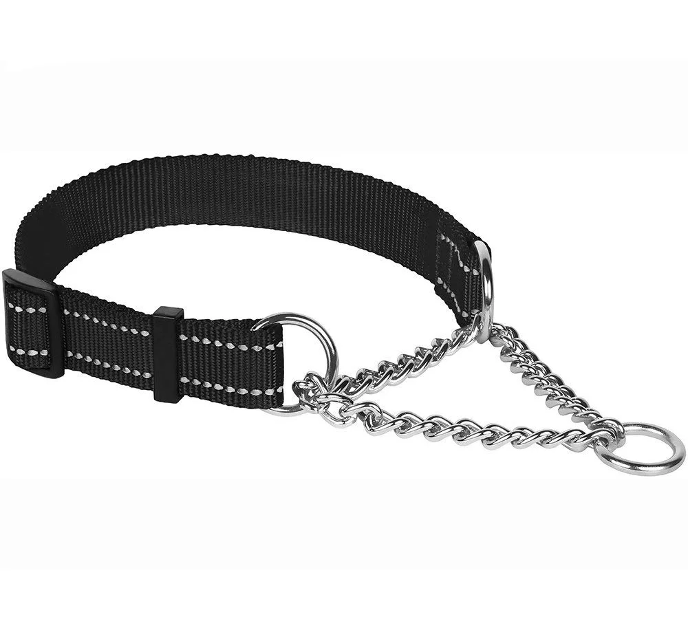 Ошейник для собак Martingale, регулируемая цепь из нержавеющей стали, светоотражающий нейлоновый ошейник для дрессировки питомцев средних и больших питомцев