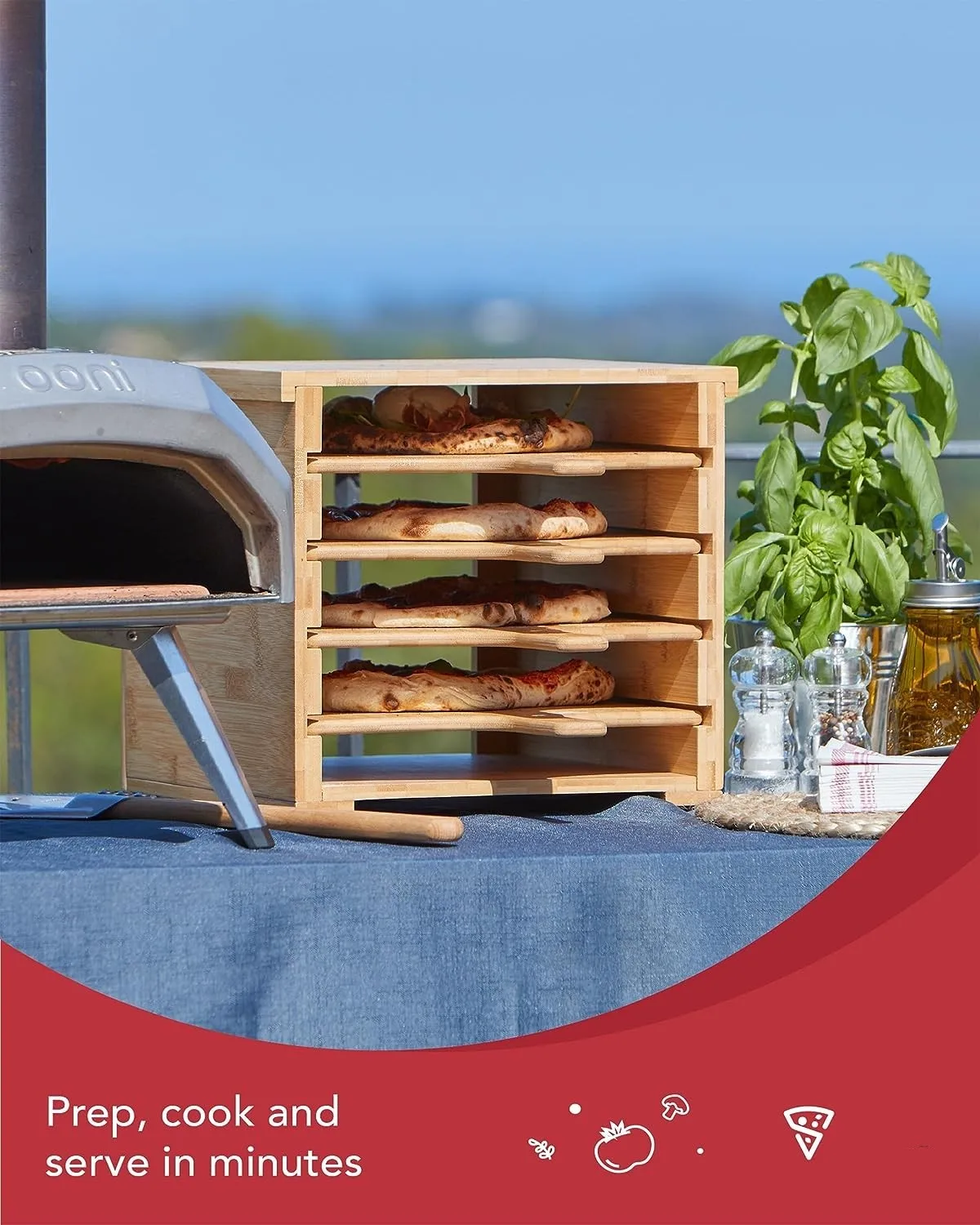 Bamboo Pizza Boards Set with Stand  for Counterto Pizza Peel Storage Rack for Cheese Bread Fruit Vegetables