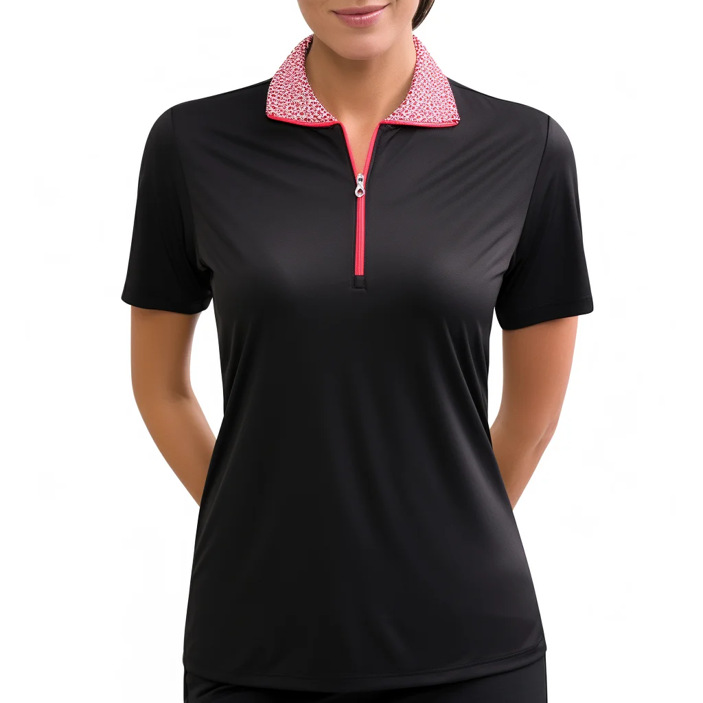 Custom Polo Shirts Short Sleeve 1/4 Zipper Up Polyester Anti-pilling Golf Polo T Shirt Women Polo