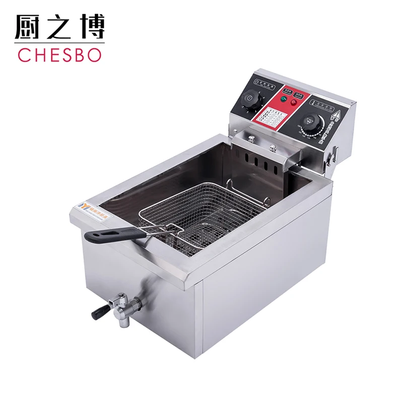 Small Countertop 8L Electric Single Large Tank Deep Fryer Stainless Basket French Fry Machine Commercial Restaurant Kitchen Home